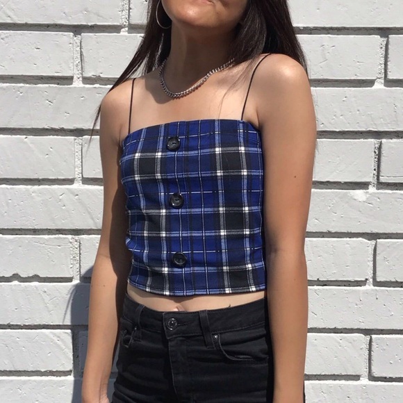blue plaid button crop top ! - Picture 4 of 4